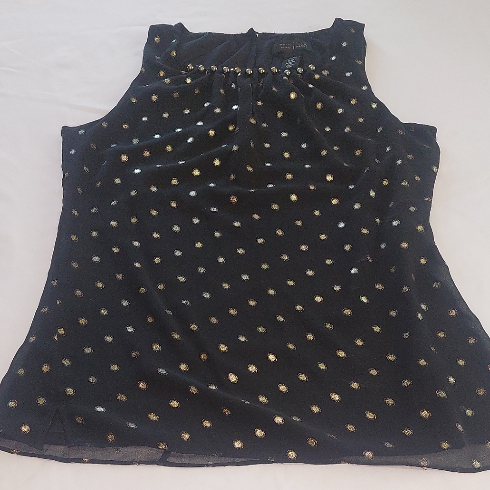 White House Black Market Black Top with Gold Studded Accents Around The Neck XXS